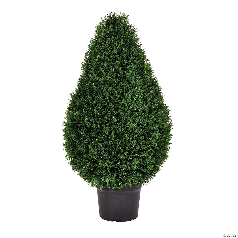Vickerman 36" Artificial Cedar Teardrop Shaped Bush, Black Plastic Pot Image