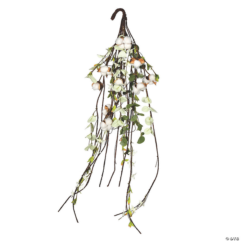 Vickerman 36" Artificial White Cotton Mixed Greenery Teardrop Image