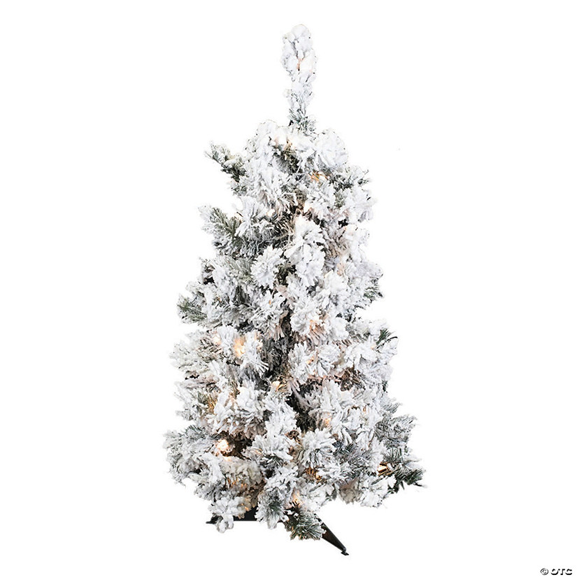 Vickerman 36" Flocked Alaskan Pine Christmas Tree with Clear Lights Image