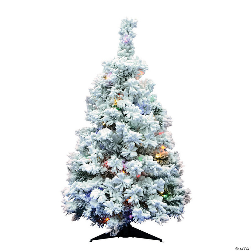 Vickerman 36" Flocked Alaskan Pine Christmas Tree with Multi-Colored LED Lights Image
