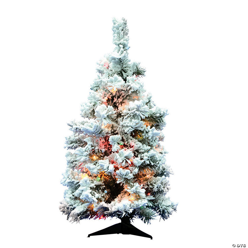 Vickerman 36" Flocked Alaskan Pine Christmas Tree with Multi-Colored Lights Image