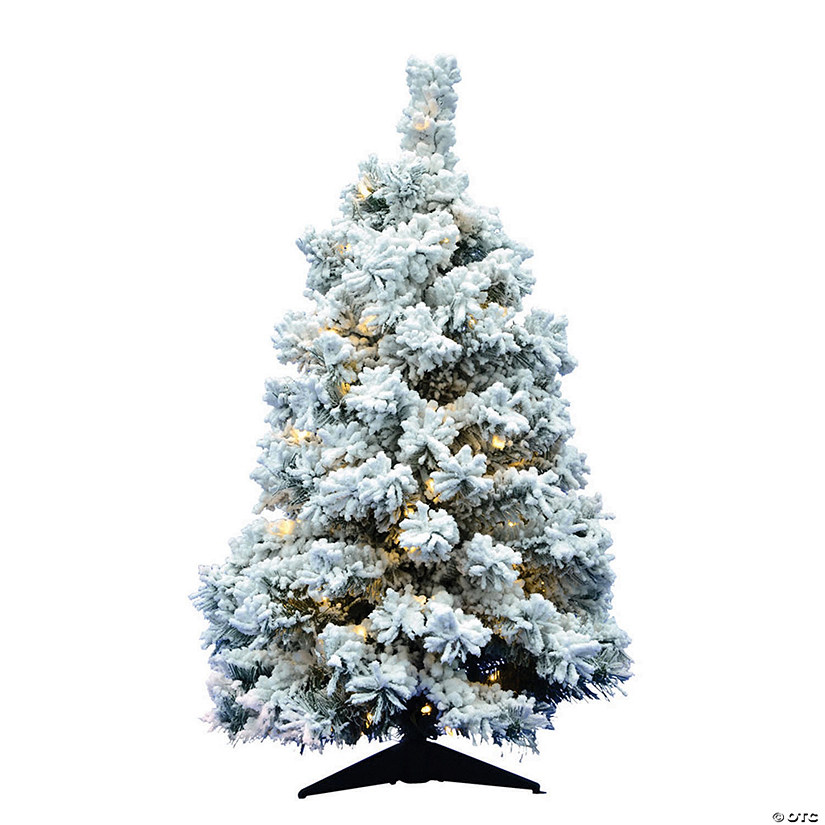 Vickerman 36" Flocked Alaskan Pine Christmas Tree with Warm White LED Lights Image