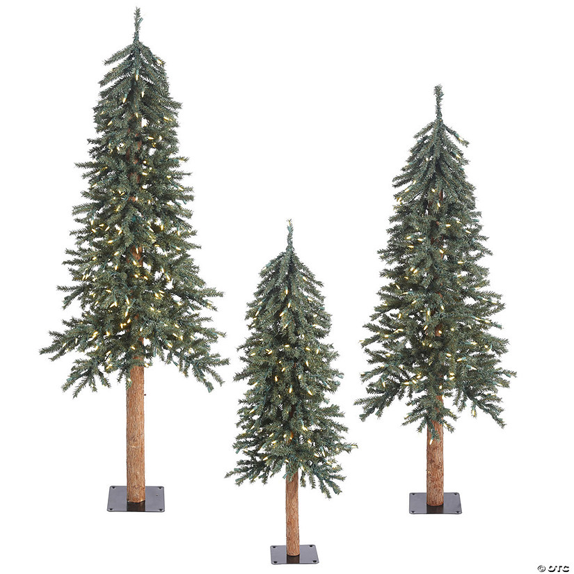 Vickerman 4' 5' 6' Natural Bark Alpine Artificial Christmas Tree Set, Warm White Dura-lit LED Lights Image