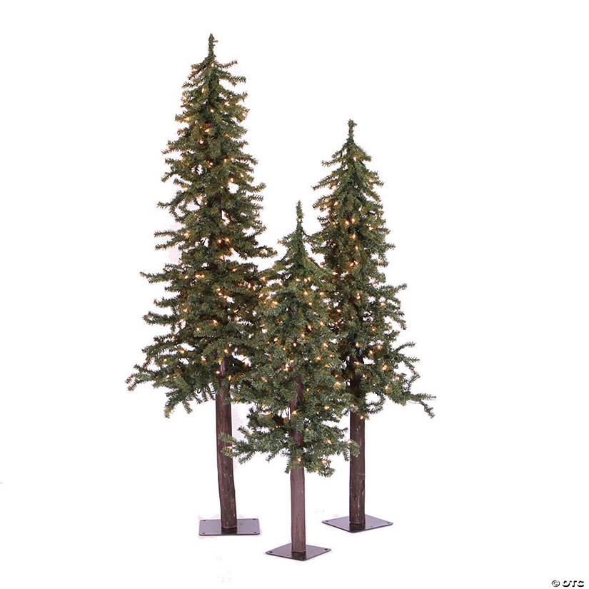 Vickerman 4', 5', and 6' Natural Look Alpine Christmas Tree Set with Clear Lights Image