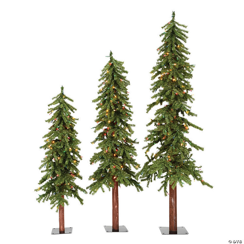 Vickerman 4', 5', and 6' Natural Look Alpine Christmas Tree Set with Multi-Colored Lights Image