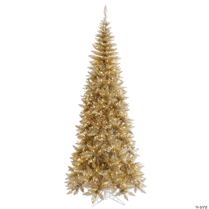 Vickerman 4.5' Champagne Tinsel Fir Slim Artificial Christmas Tree, Clear Dura-lit Incandescent Lights Image