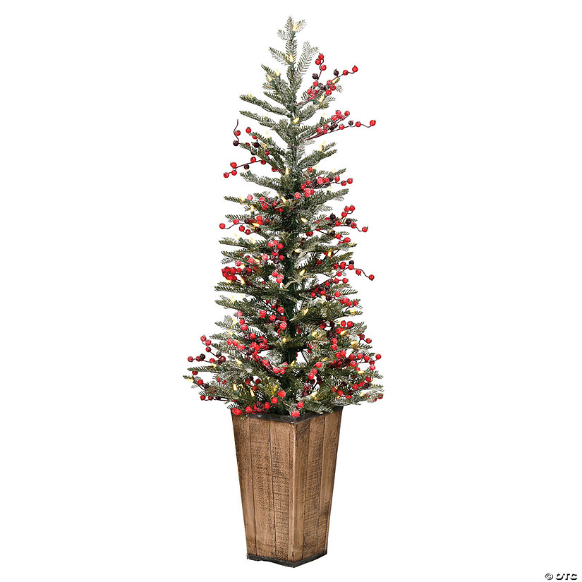 Vickerman 4.5' Frosted Berry Potted Pine Artificial Christmas Tree, Warm White Dura-lit LED Lights Image