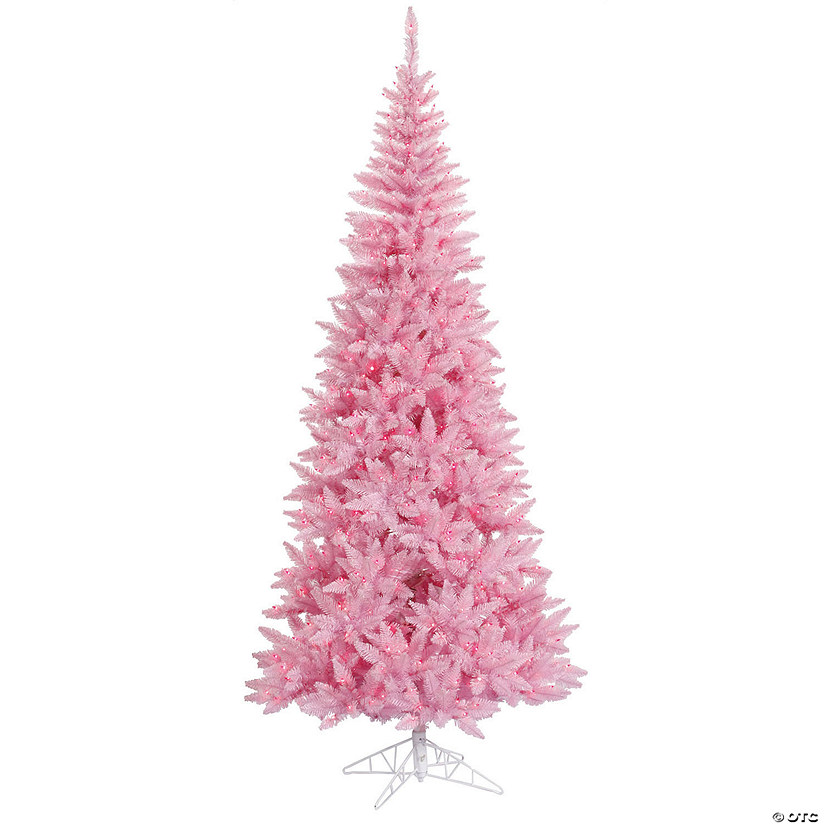 Vickerman 4.5' Pink Fir Slim Artificial Christmas Tree, Pink Dura-lit Incandescent Lights Image