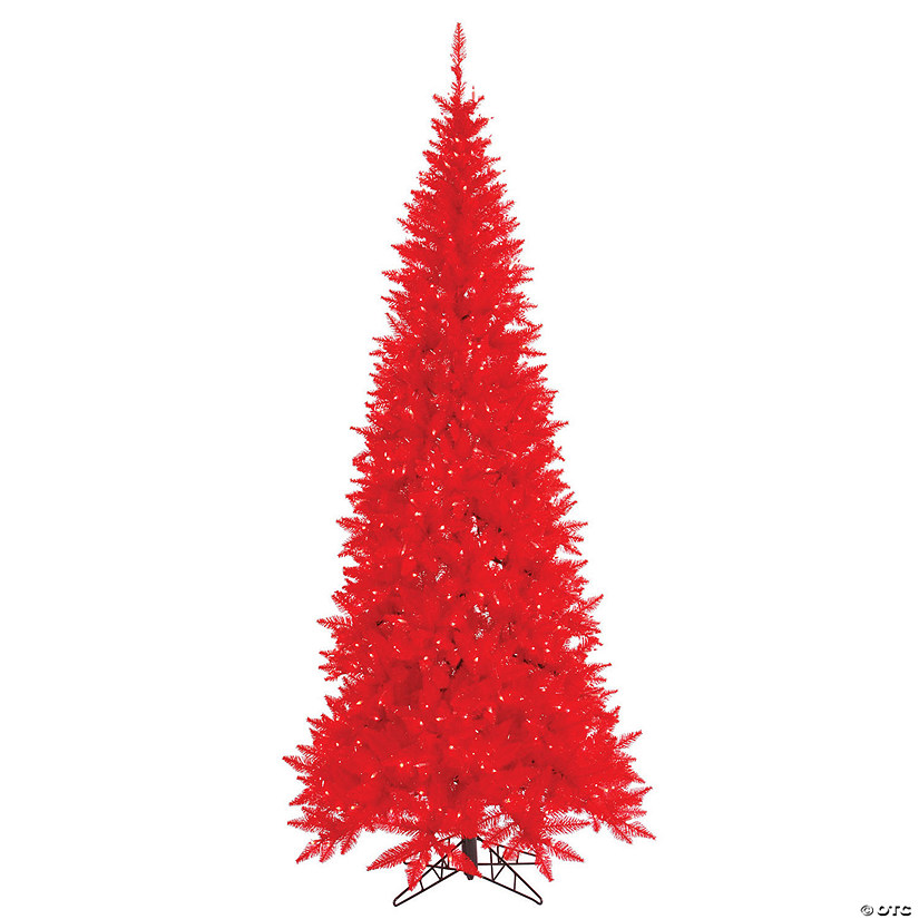 Vickerman 4.5' Red Fir Slim Artificial Christmas Tree, Red Dura-lit Incandescent Lights Image