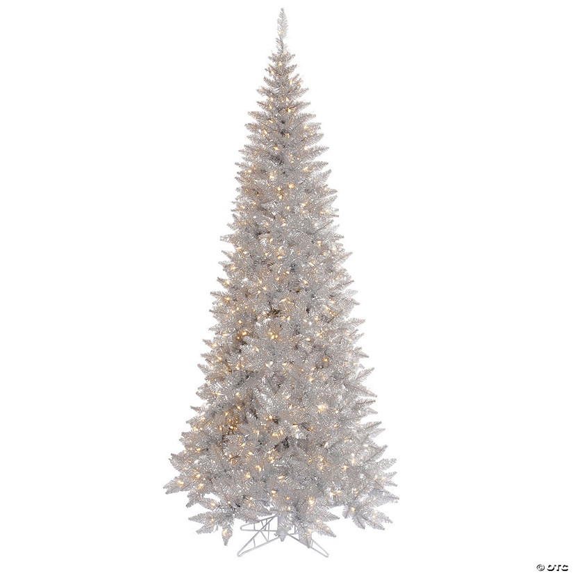 Vickerman 4.5' Silver Tinsel Fir Slim Artificial Christmas Tree, Warm White Dura-lit LED Lights Image
