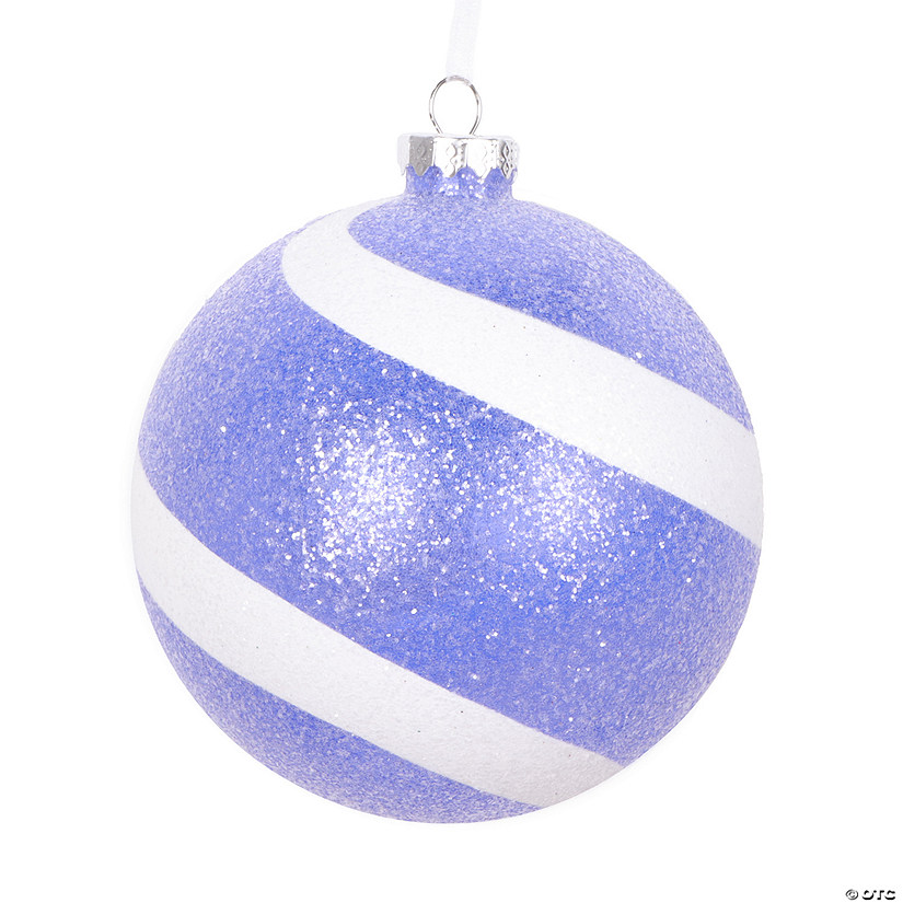 Vickerman 4.75" Purple and White Swirl Sugar Glitter Ball Ornament, 3 per bag. Image