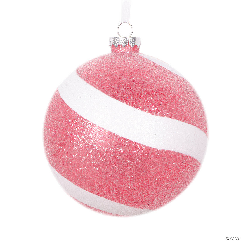 Vickerman 4.75" Red and White Swirl Sugar Glitter Ball Ornament, 3 per bag. Image