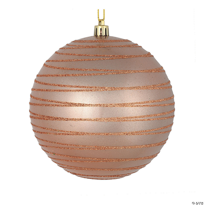 Vickerman 4.75" Rose Gold Candy Finish Ball with Glitter Lines Christmas Ornament - 4/Bag Image