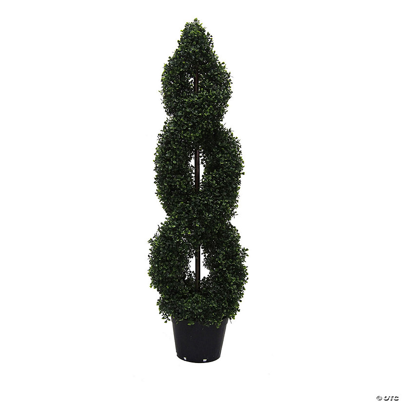 Vickerman 4' Artificial Green Boxwood Double Spiral Topiary, Black Plastic Pot Image