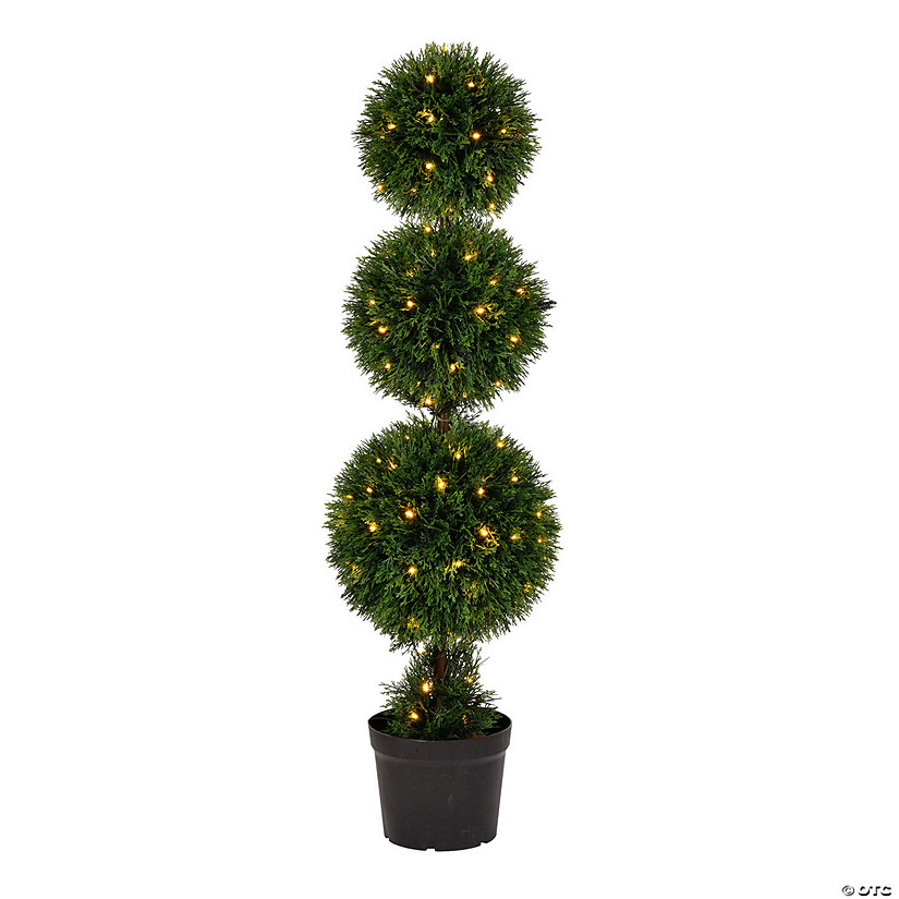 Vickerman 4' Artificial Triple Ball Green Cedar Topiary. Image