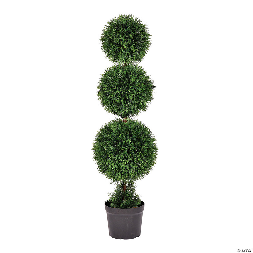 Vickerman 4' Artificial Triple Ball Green Cedar Topiary Image