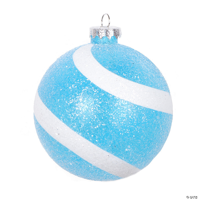 Vickerman 4" Baby Blue and White Swirl Sugar Glitter Ball Ornament, 4 per bag. Image