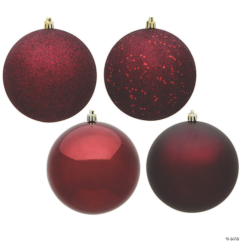 Vickerman 4" Burgundy 4-Finish Ball Christmas Ornament - 12/Box Image