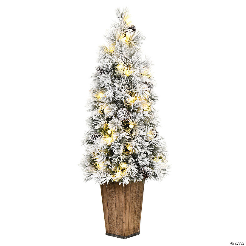 Vickerman 4' Flocked Kimball Potted Pine Artificial Christmas Tree, Warm White Dura-lit LED Lights Image
