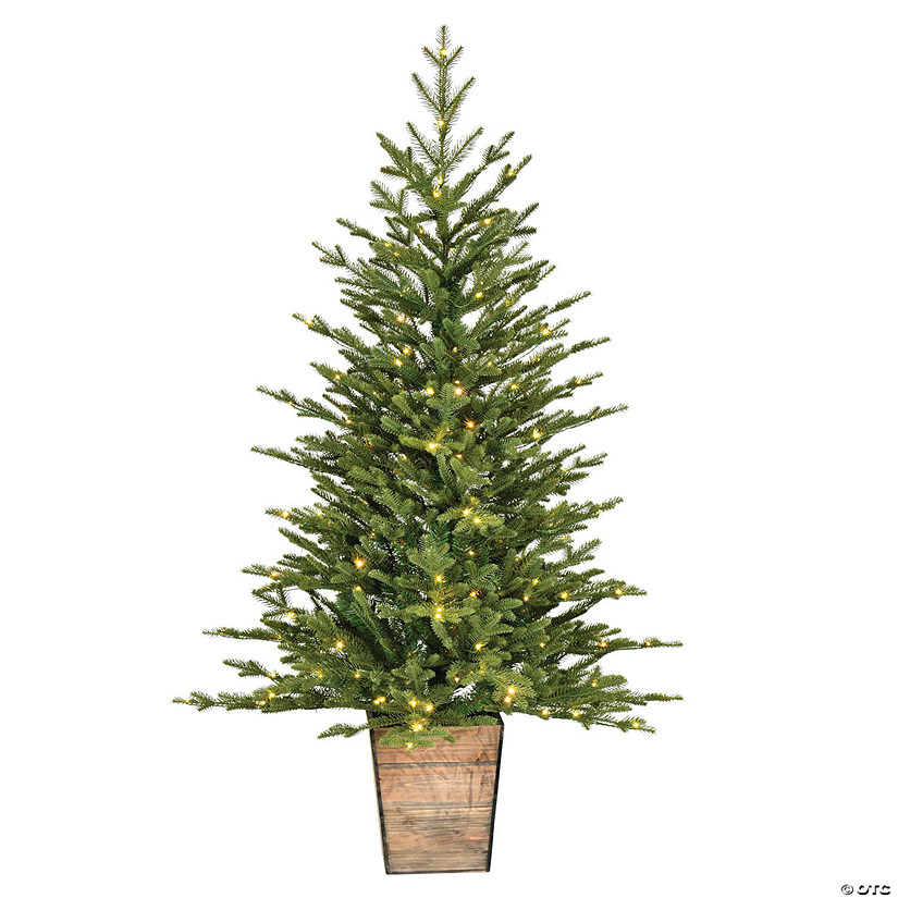 Vickerman 4' Gibson Slim Potted Pine Artificial Christmas Tree, Warm White Dura-lit LED Lights Image