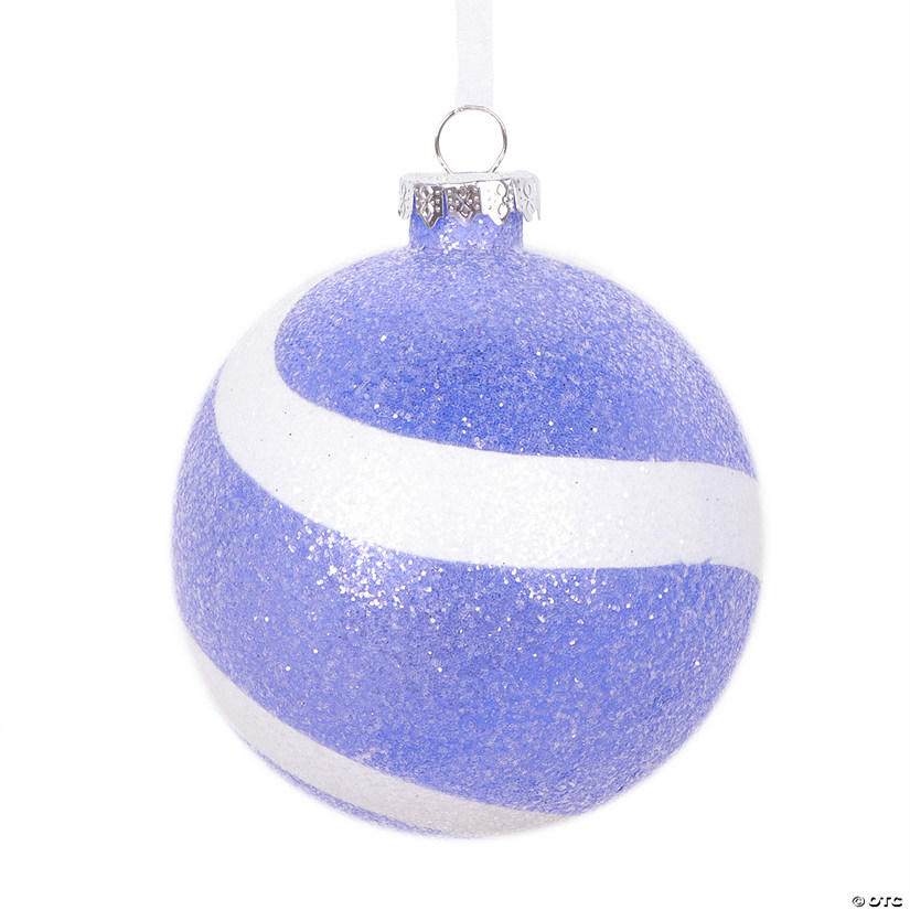Vickerman 4" Purple and White Swirl Sugar Glitter Ball Ornament, 4 per bag. Image
