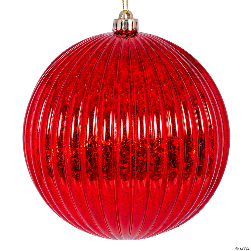 Vickerman 4" Red Shiny Lined Mercury Ball Ornament, 6 per bag. Image