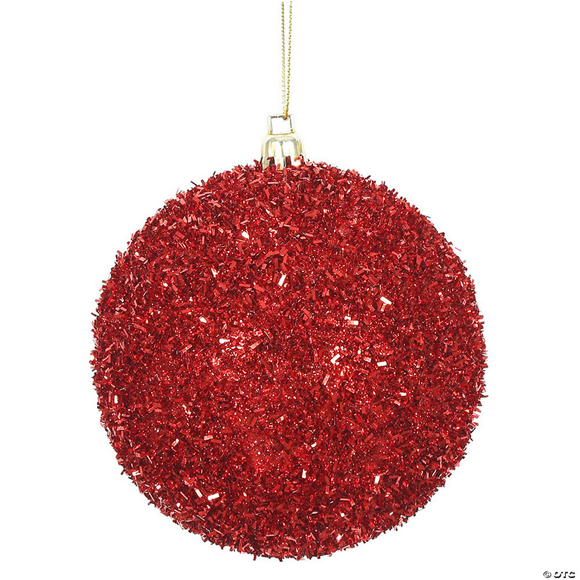 Vickerman 4" Red Tinsel Ball Ornament, 4 per Bag Image