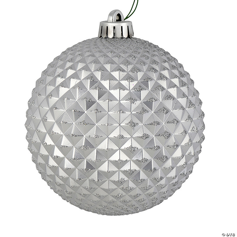 Vickerman 4" Silver Durian Glitter Ball Ornament, 6 per Bag Image