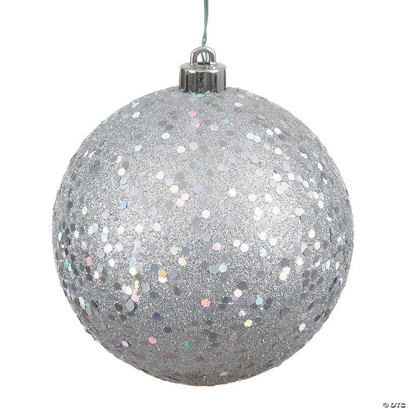 Vickerman 4" Silver Sequin Ball Ornament, 6 per Bag Image