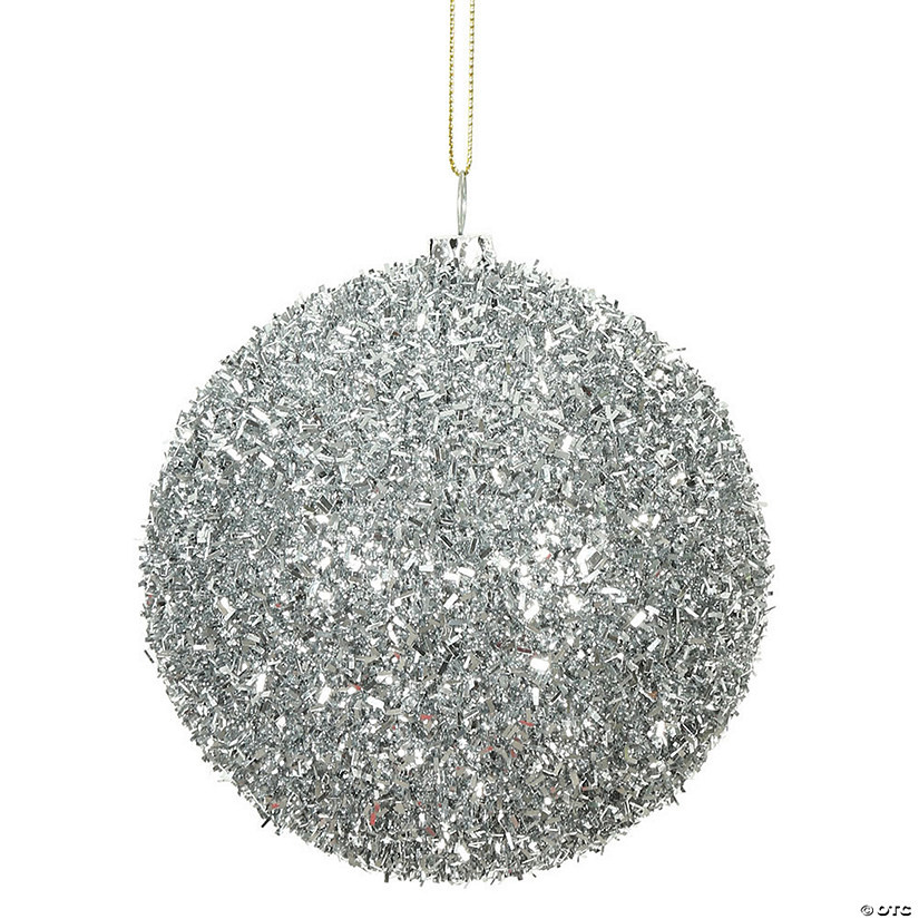 Vickerman 4" Silver Tinsel Ball Ornament, 4 per Bag Image