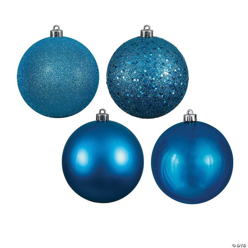 Vickerman 4" Turquoise 4-Finish Ball Christmas Ornament - 12/Box Image