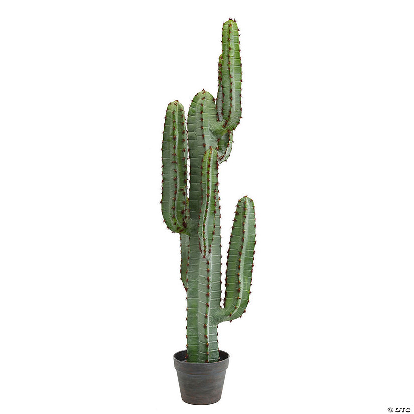 Vickerman 45" Artificial Green Finger Cactus in Gray and Light Red Pot Image