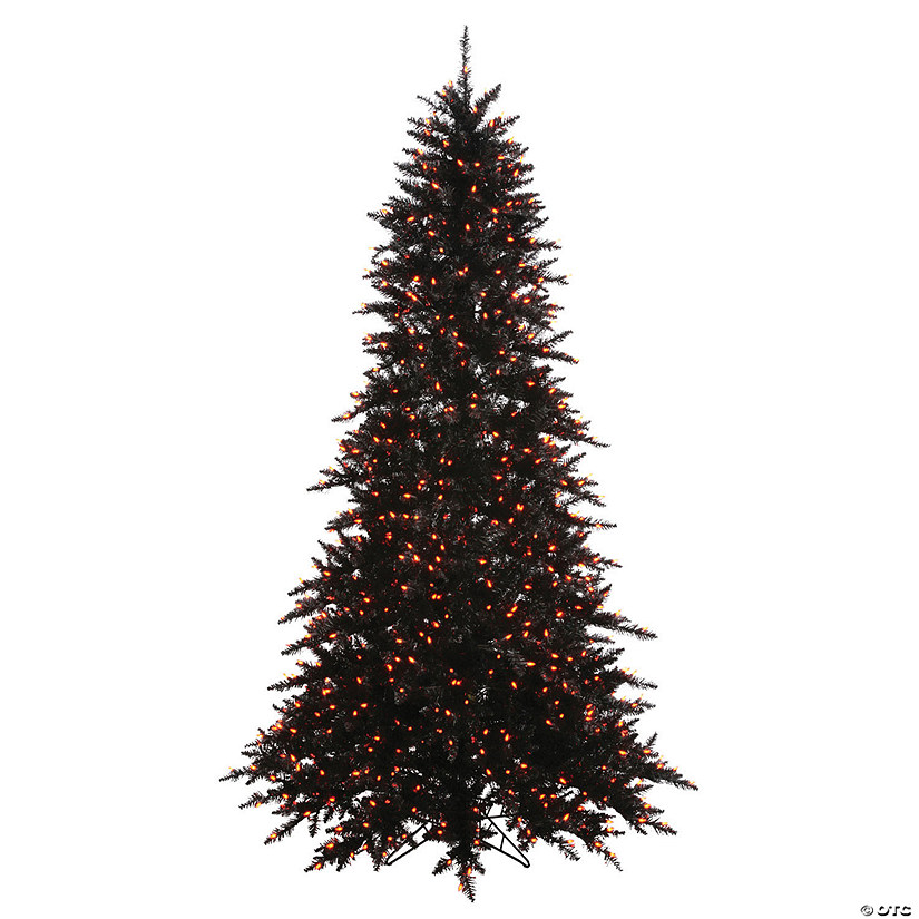 Vickerman 5.5' Black Fir Artificial Christmas Tree, Orange  Dura-lit LED Lights Image