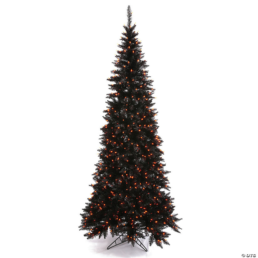 Vickerman 5.5' Black Fir Slim Artificial Christmas Tree, Orange  Dura-lit LED Lights Image