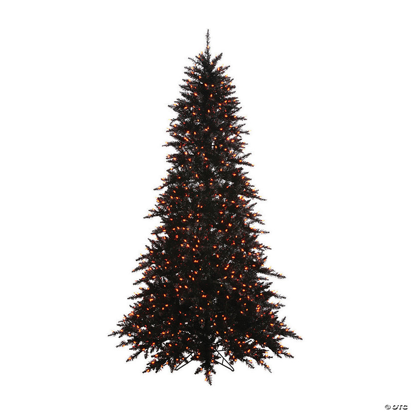 Vickerman 5.5' Black Fir Slim Christmas Tree with Orange Lights Image