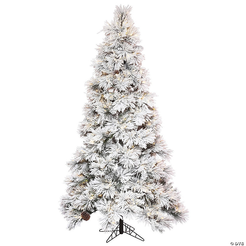 Vickerman 5.5&#39; Flocked Atka Slim Artificial Christmas Tree, Warm White LED lights Image