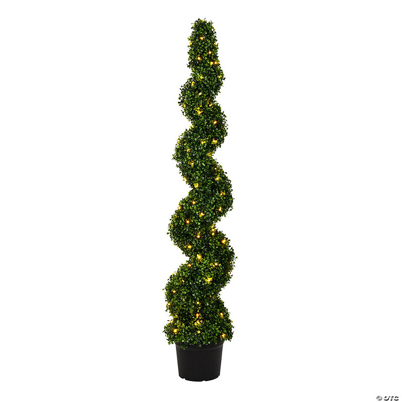 Vickerman 5' Artificial Potted Green Boxwood Spiral Tree Image