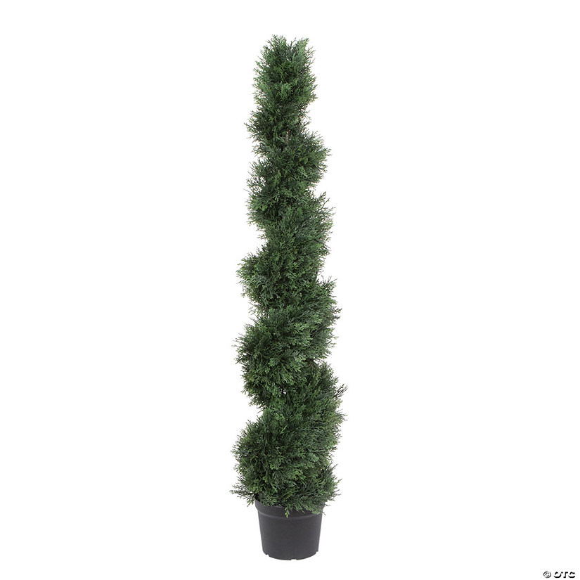 Vickerman 5' Artificial Potted Green Cedar Spiral Tree Image
