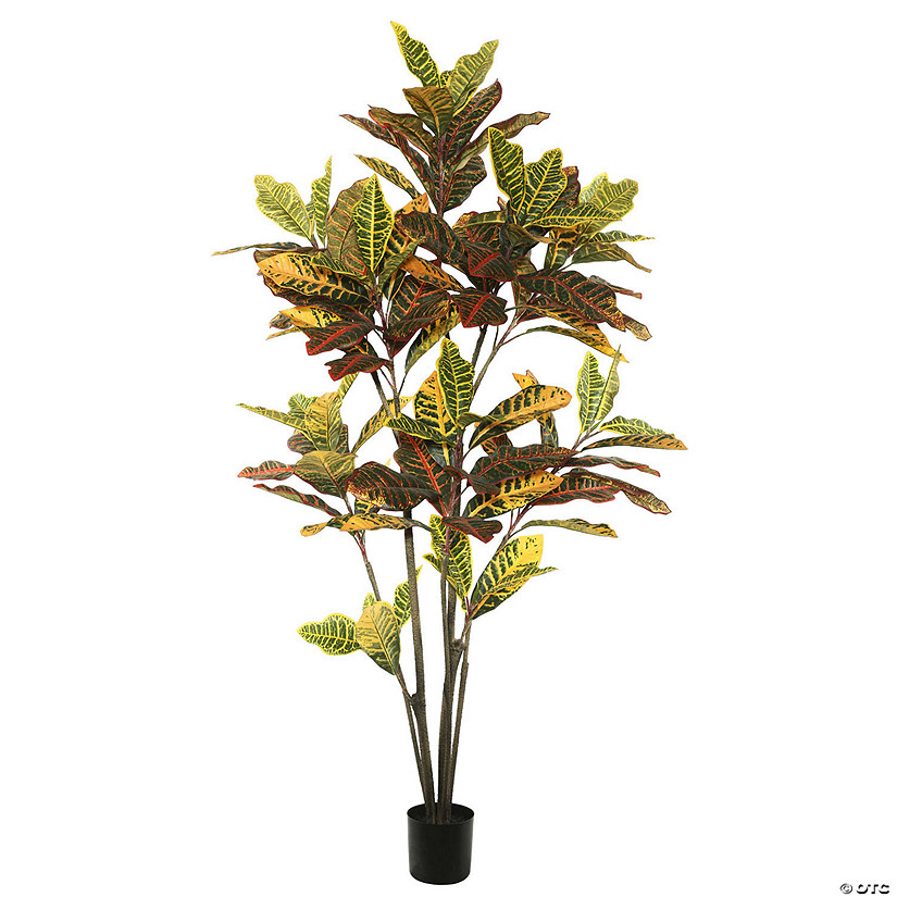 Vickerman 5' Potted Artificial Green and Orange Cronton Tree Image