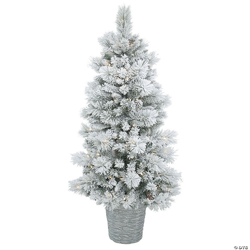 Vickerman 5' Potted Flocked Ashton Pine Christmas Tree with Warm White Lights Image