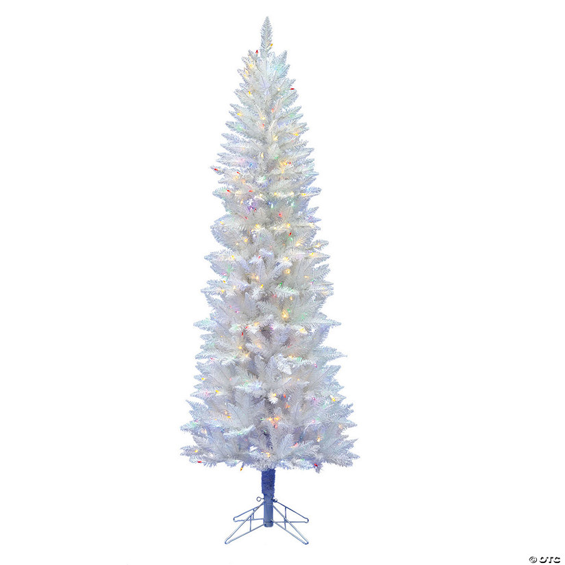 Vickerman 5' Sparkle White Spruce Pencil Artificial Christmas Tree, Multi-Colored LED Lights Image