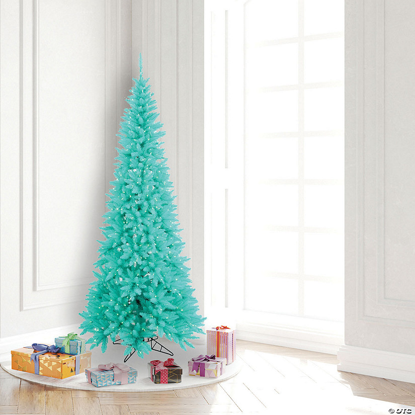 Vickerman 6.5' Aqua Fir Slim Artificial Christmas Tree, Aqua Dura-lit LED Lights Image