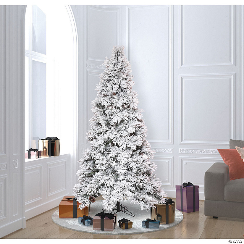 Vickerman 6.5' Flocked Atka Slim Artificial Christmas Tree, Unlit Image