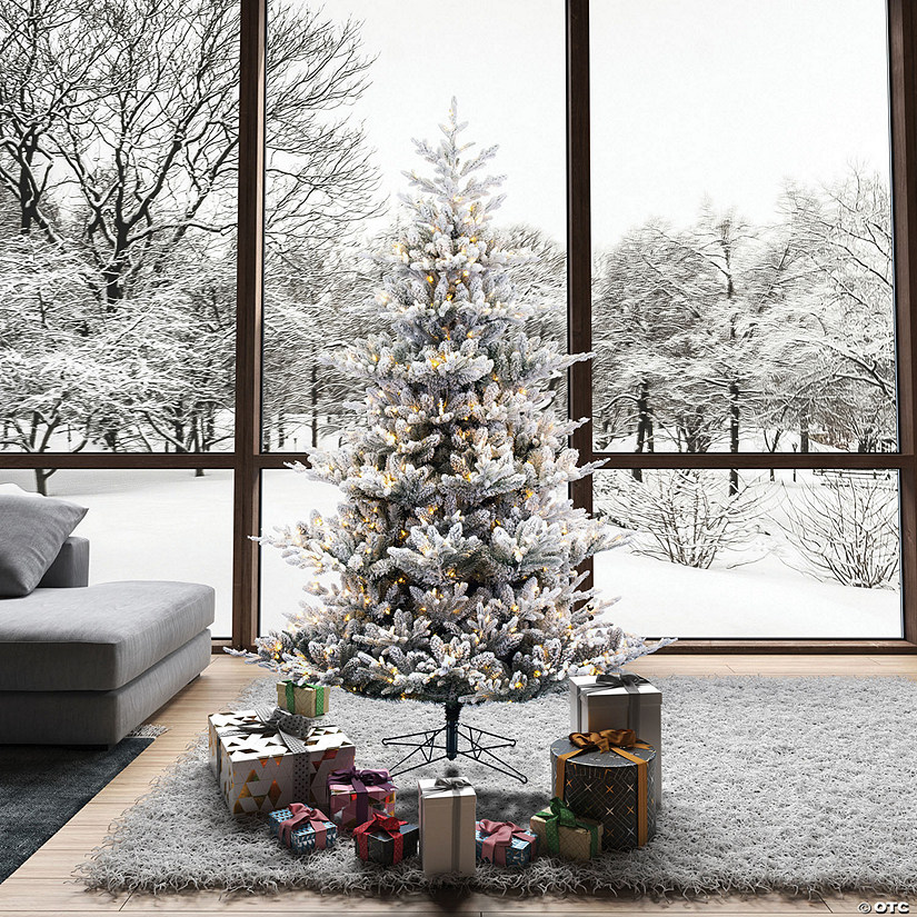 Vickerman 6.5' Flocked Hudson Fraser Fir Artificial Christmas Tree, Dura-Lit&#174; LED Warm White Mini Lights Image