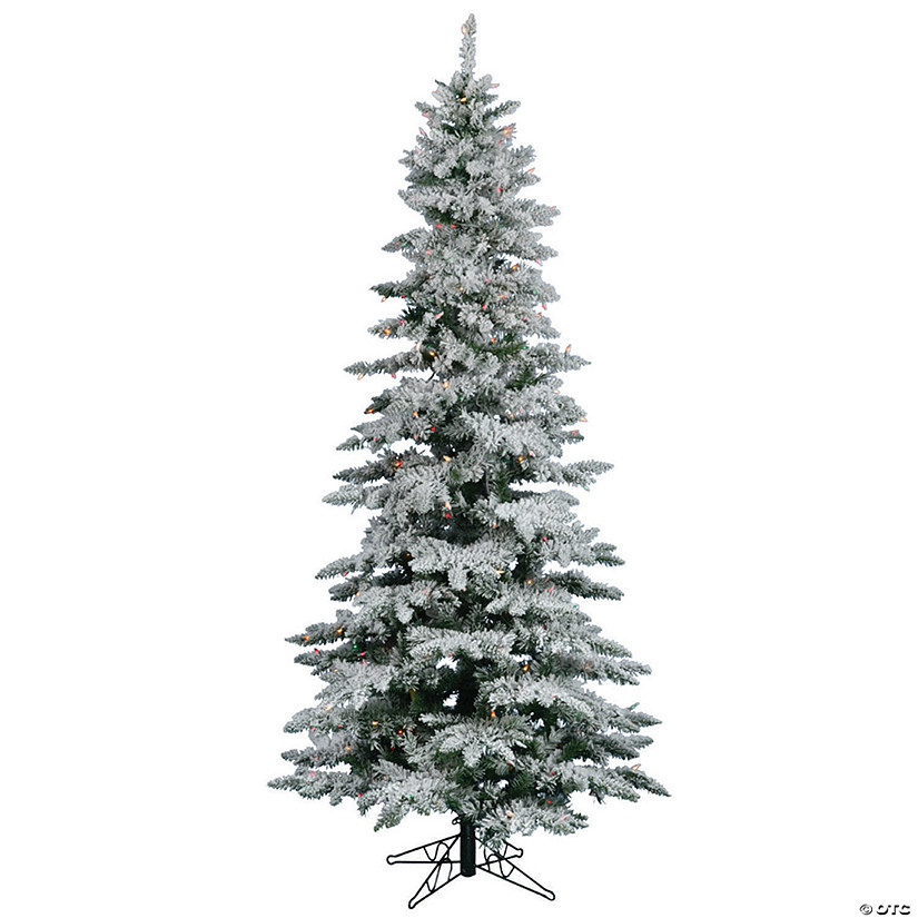 Vickerman 6.5' Flocked Utica Fir Slim Christmas Tree with Multi Lights Image