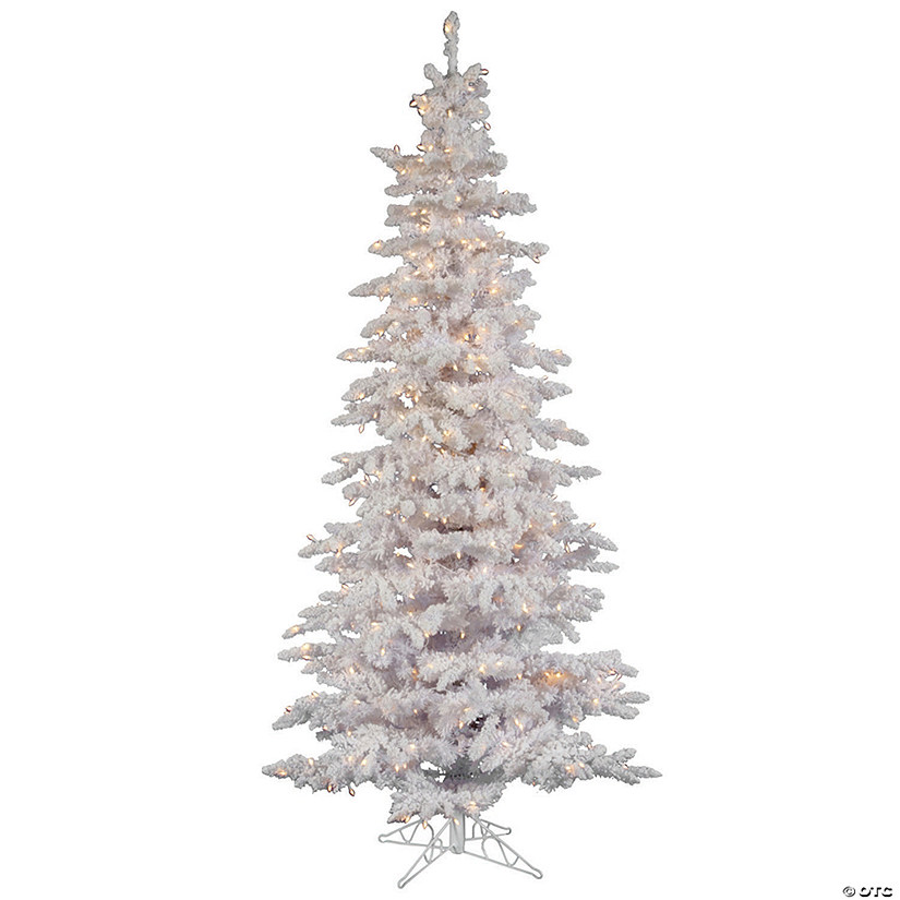 Vickerman 6.5' Flocked White Slim Christmas Tree with Clear Lights Image
