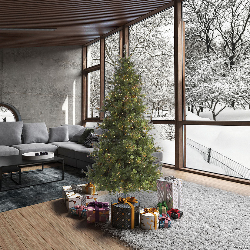 Vickerman 6.5' Mixed Country Pine Slim Artificial Christmas Tree, Warm White Dura-Lit&#174; LED Lights Image
