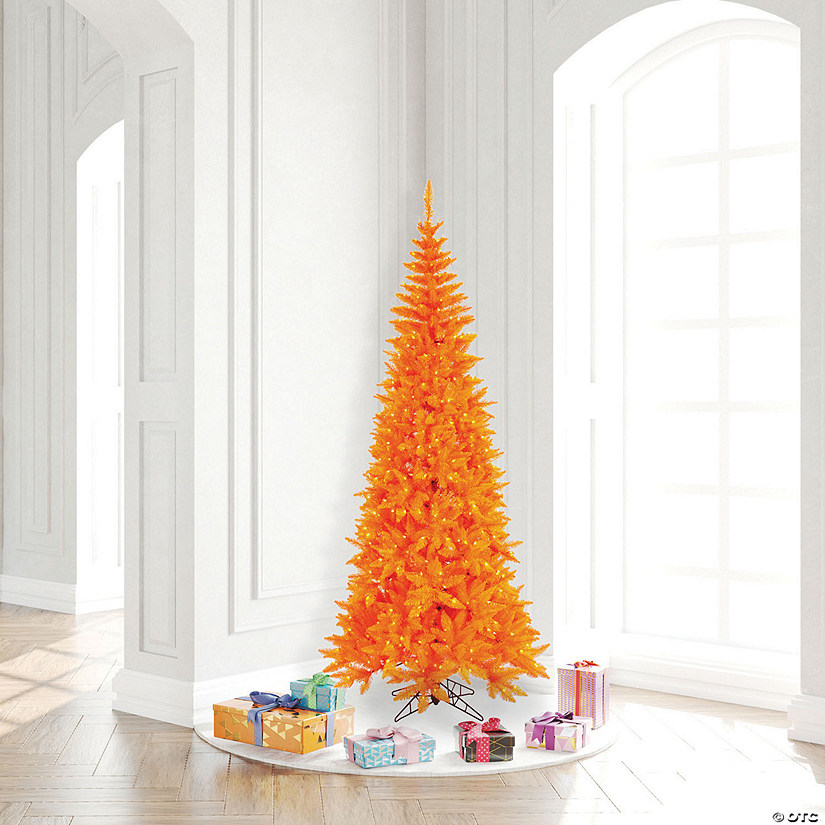 Vickerman 6.5' Orange Fir Slim Artificial Christmas Tree, Orange  Dura-lit LED Lights Image