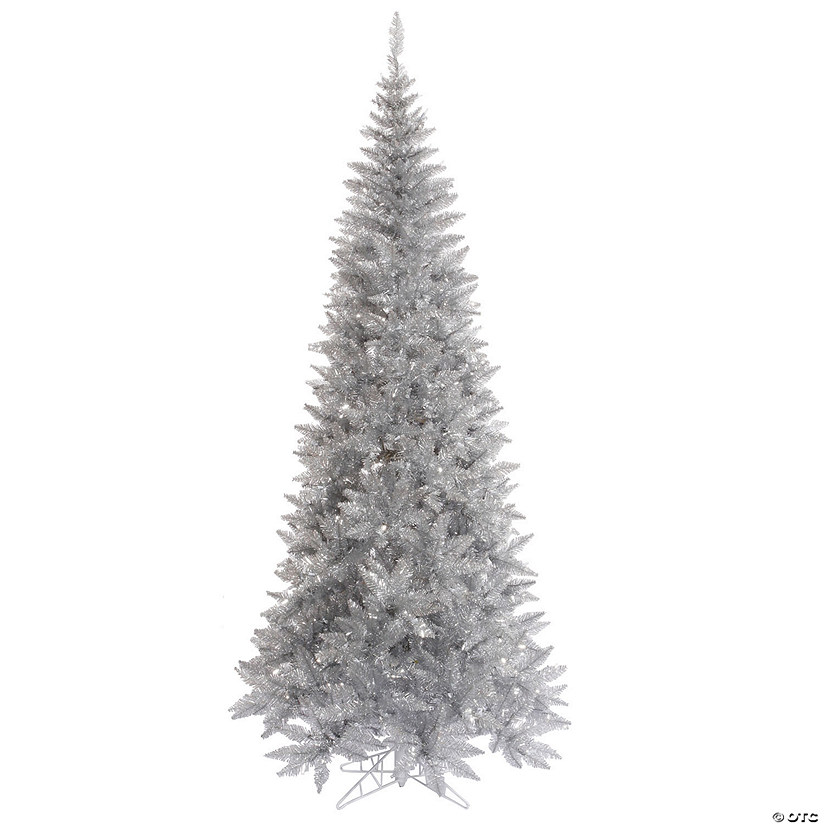 Vickerman 6.5' Silver Tinsel Fir Slim Artificial Christmas Tree, Unlit Image