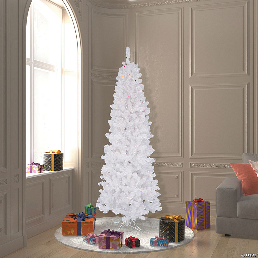 Vickerman 6.5' White Salem Pencil Pine Artificial Christmas Tree, Multi-colored Dura-lit Incandescent Lights Image